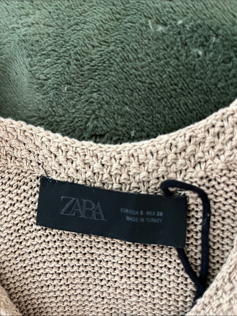 ZARA Small Taupe Beige Fringe Knit Tank Top - Picture 5 of 6
